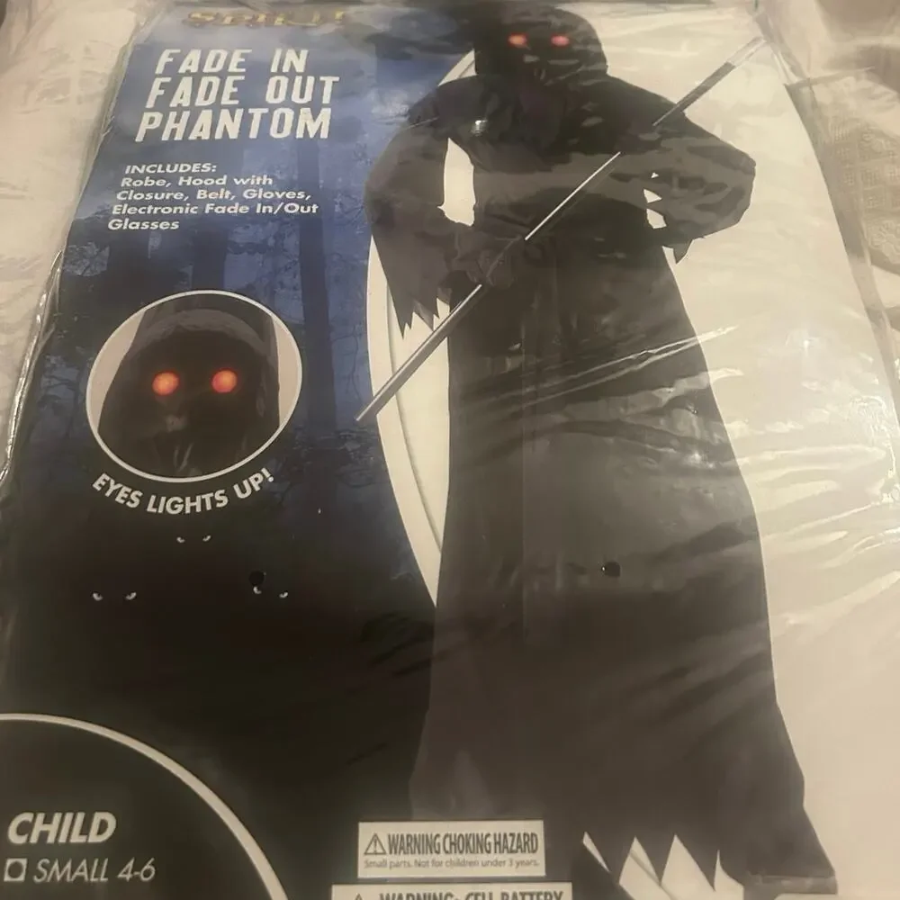 Fade In & Out Phantom Grim Reaper Costume- Wireless Battery Light Up Glasses - S